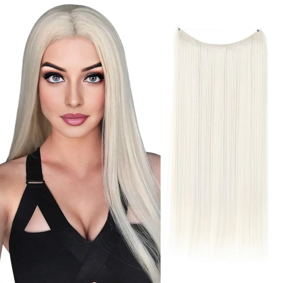 SARLA Invisible Wire Hair Extensions Platinum Blonde 22 Inch | Long Straight Synthetic Hairpiece, Adjustable Headband, Heat Resistant Fiber - main product image