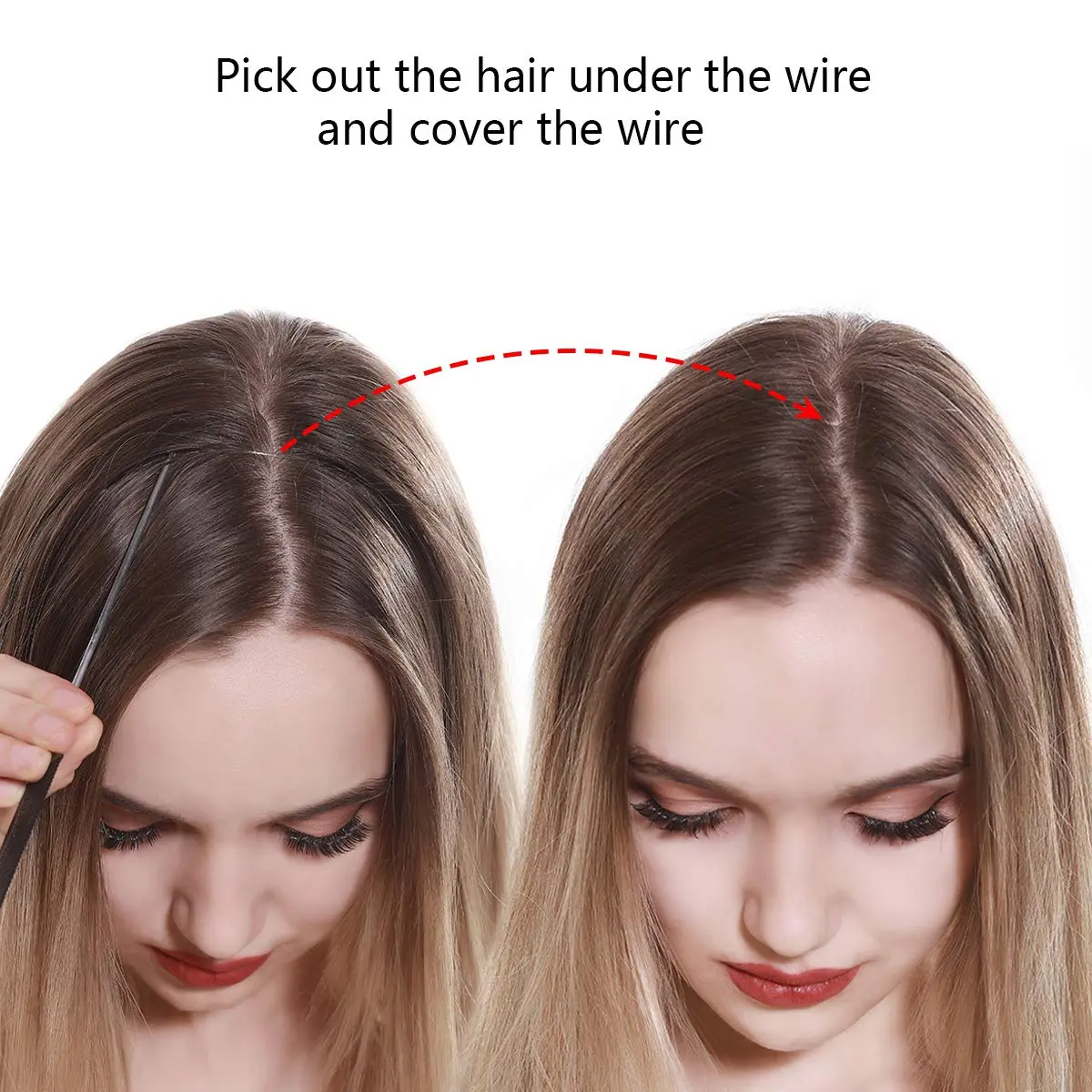 SARLA Invisible Wire Hair Extensions Platinum Blonde 22 Inch | Long Straight Synthetic Hairpiece, Adjustable Headband, Heat Resistant Fiber - view 7