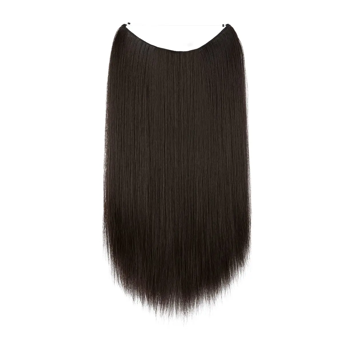 SARLA Invisible Wire Hair Extensions Straight Long Synthetic Hairpieces 22 Inch Black Brown | Adjustable Transparent Headband for Women - view 2