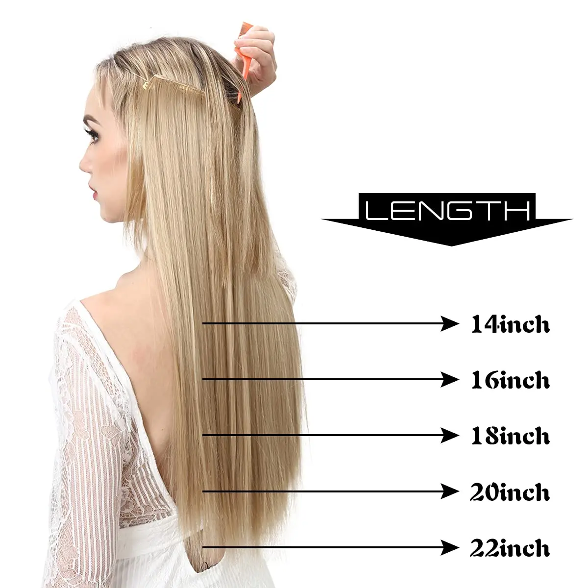 SARLA Invisible Wire Hair Extensions Straight Long Synthetic Hairpieces 22 Inch Black Brown | Adjustable Transparent Headband for Women - view 3