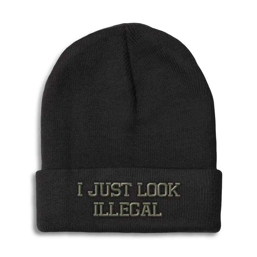 Speedy Pros Beanies for Men I Just Look Illegal Embroidery Humor Winter Hats One Size Black - main product image
