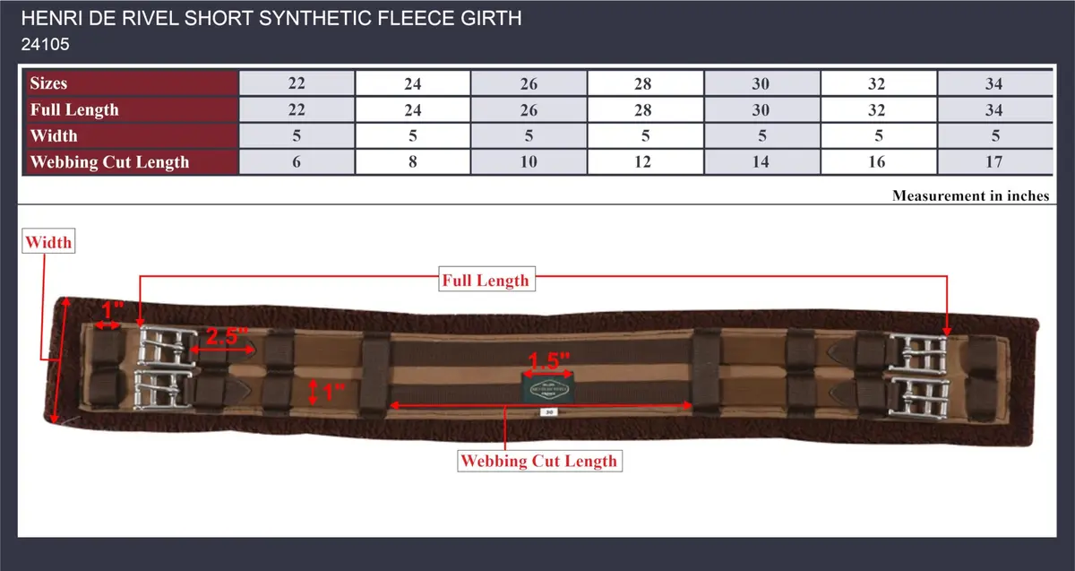Henri de Rivel HDR Short Synthetic Fleece Girth 32 Black | Dressage Tack Accessory - view 2