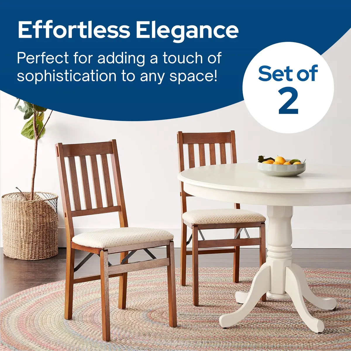 Stakmore Arts and Crafts Wooden Folding Chairs with Padded Seats | Space-Saving, Fully Assembled, Fruitwood Frame - view 5