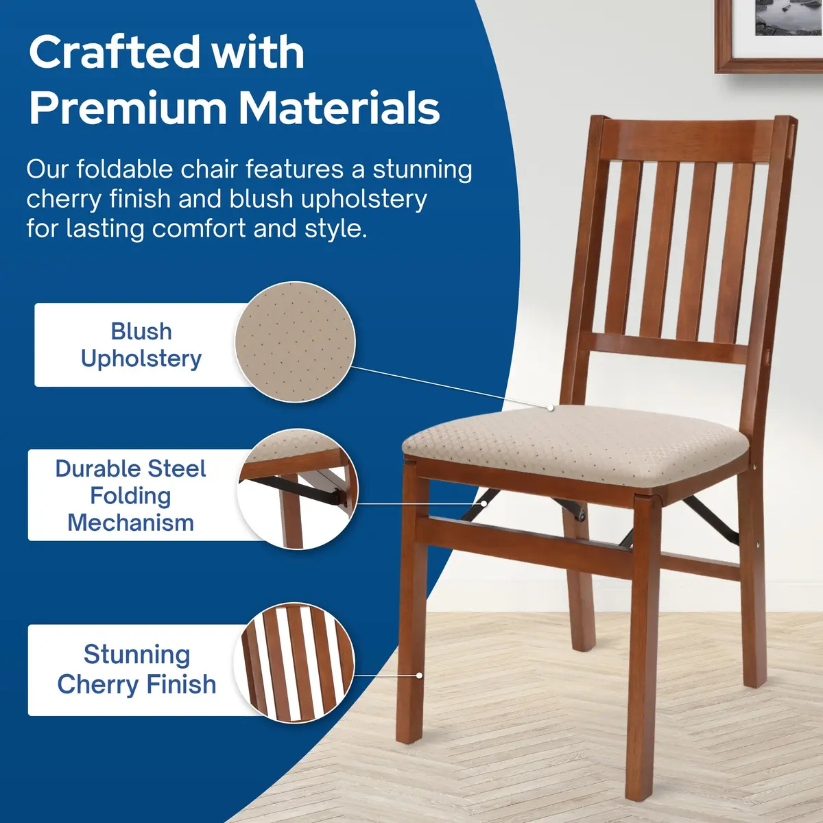 Stakmore Arts and Crafts Wooden Folding Chairs with Padded Seats | Space-Saving, Fully Assembled, Fruitwood Frame - view 7