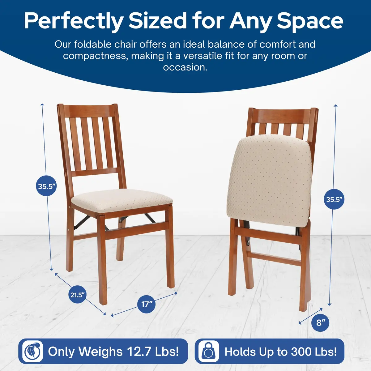 Stakmore Arts and Crafts Wooden Folding Chairs with Padded Seats | Space-Saving, Fully Assembled, Fruitwood Frame - view 3