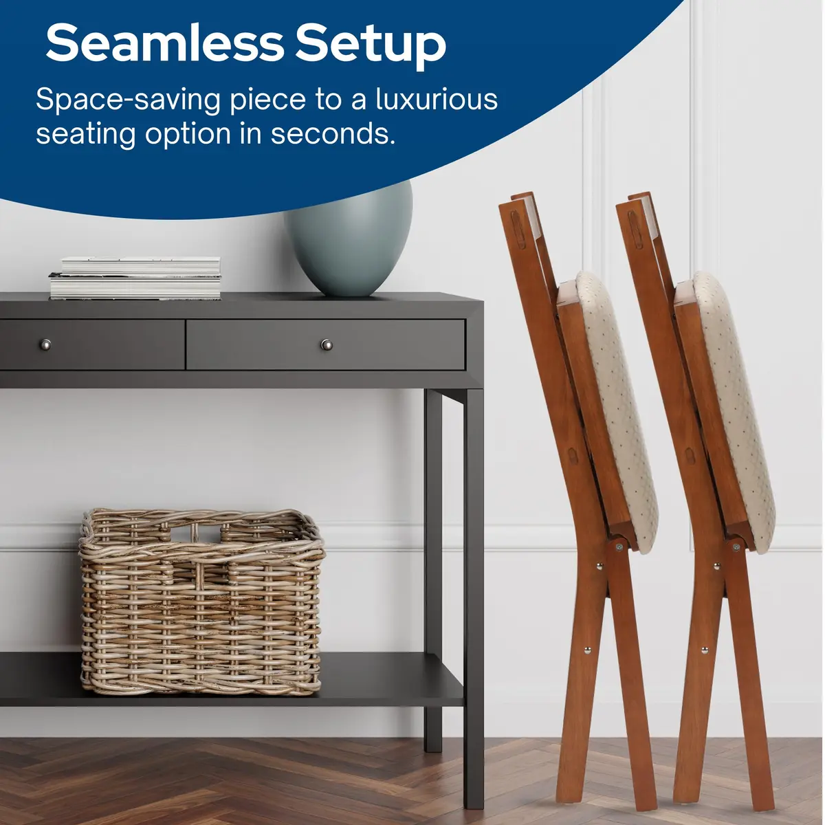 Stakmore Arts and Crafts Wooden Folding Chairs with Padded Seats | Space-Saving, Fully Assembled, Fruitwood Frame - view 4