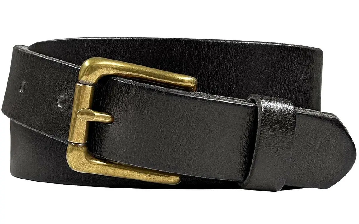 Belts.com Men's Solid Brass Roller Buckle Leather Belt 1-1/8" (30mm) Black-32 | Vintage Full Grain Cowhide - main product image