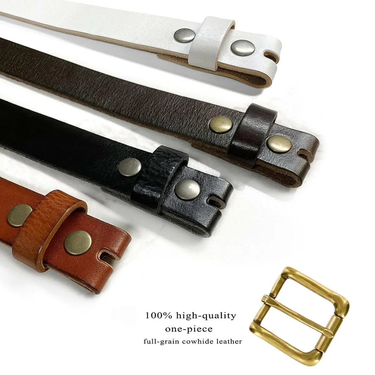 Belts.com Men's Solid Brass Roller Buckle Leather Belt 1-1/8" (30mm) Black-32 | Vintage Full Grain Cowhide - view 7