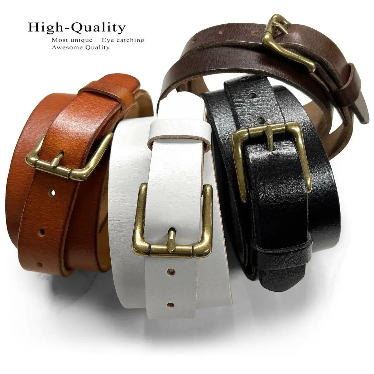 Belts.com Men's Solid Brass Roller Buckle Leather Belt 1-1/8" (30mm) Black-32 | Vintage Full Grain Cowhide - view 2