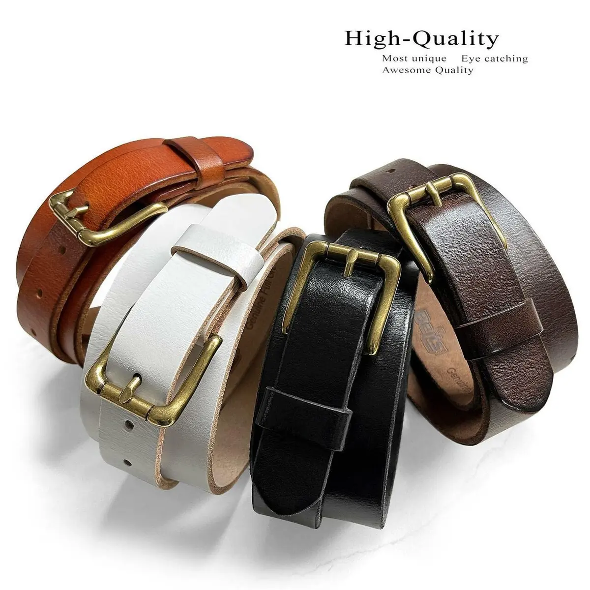 Belts.com Men's Solid Brass Roller Buckle Leather Belt 1-1/8" (30mm) Black-32 | Vintage Full Grain Cowhide - view 3