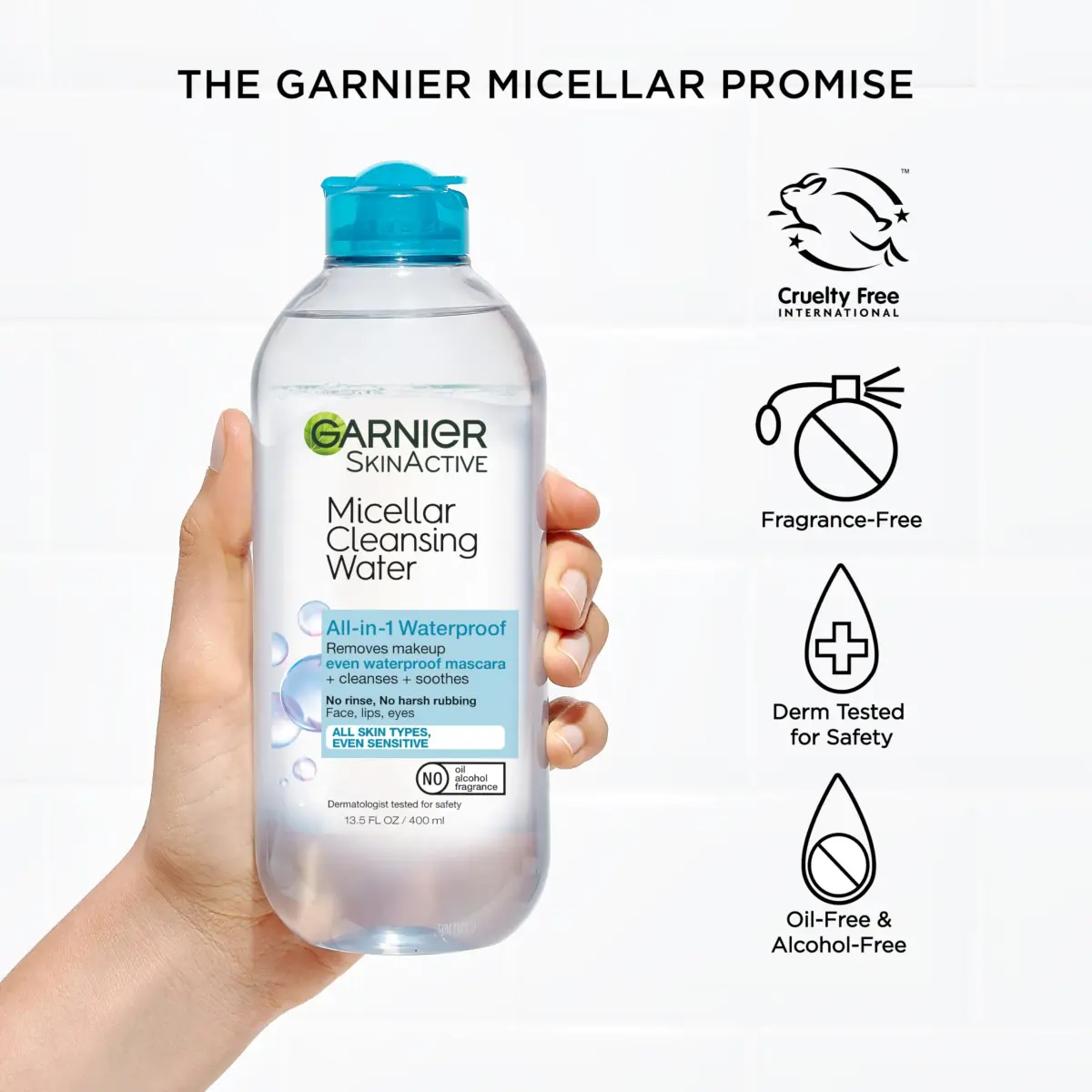 Garnier Micellar Cleansing Water for Waterproof Makeup, Hydrating Facial Cleanser & Makeup Remover 400mL (13.5 Fl Oz) | Gentle, Alcohol-Free, Vegan - view 5