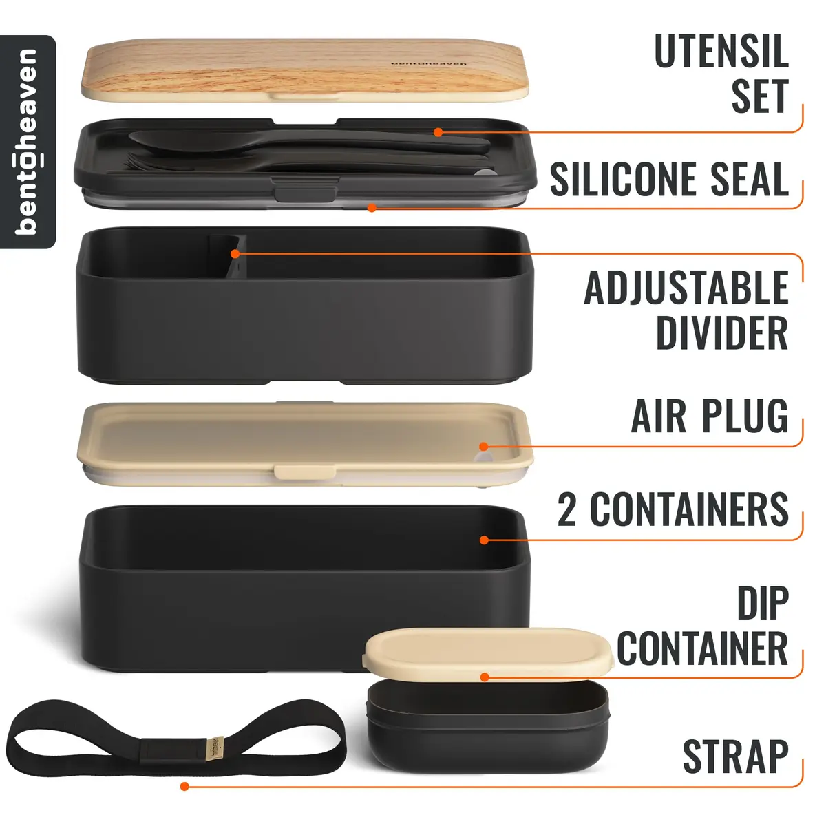 Bentoheaven Bento Box Adult, Stackable Lunch Box, 40 oz, Symph Onyx | Leakproof, Microwave & Dishwasher Safe - view 5