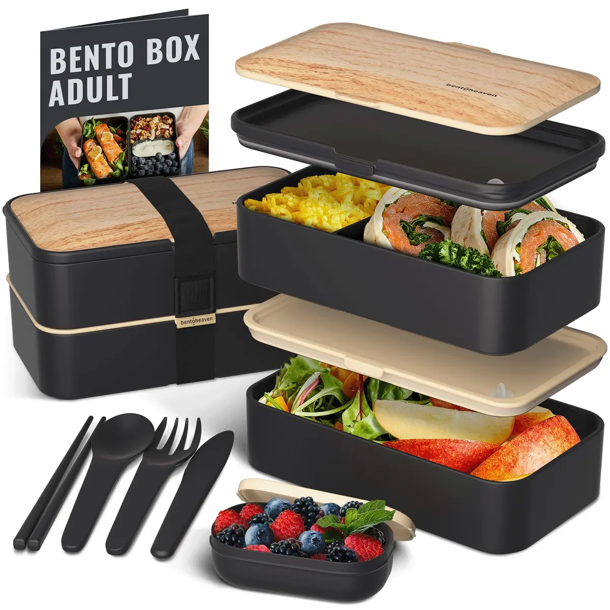 Bentoheaven Bento Box Adult, Stackable Lunch Box, 40 oz, Symph Onyx | Leakproof, Microwave & Dishwasher Safe - main product image