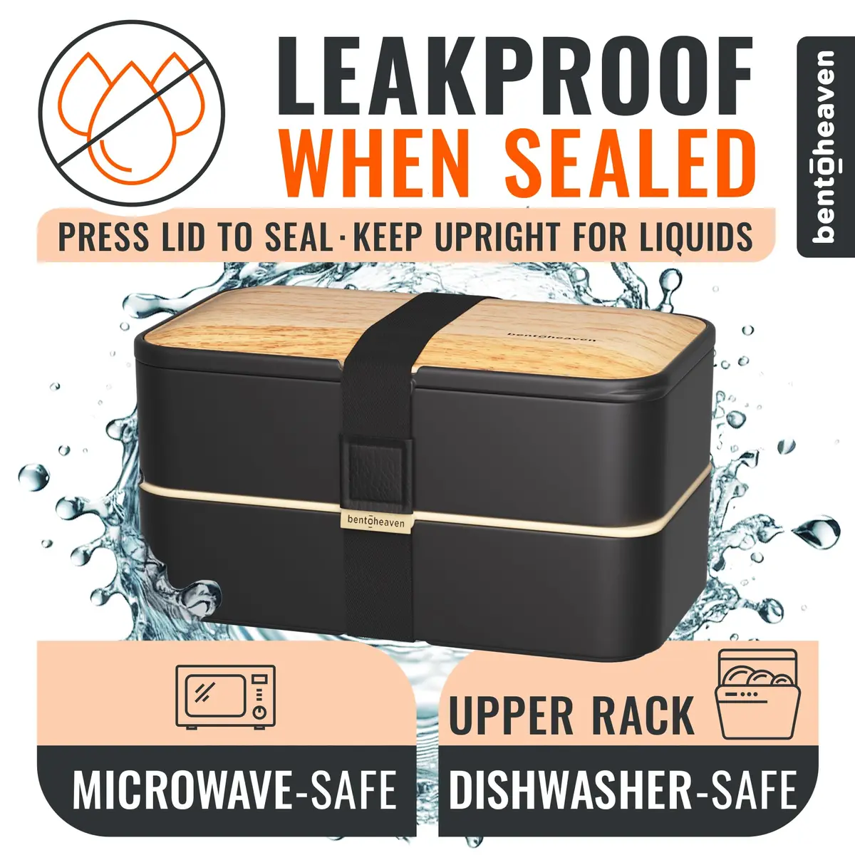 Bentoheaven Bento Box Adult, Stackable Lunch Box, 40 oz, Symph Onyx | Leakproof, Microwave & Dishwasher Safe - view 3