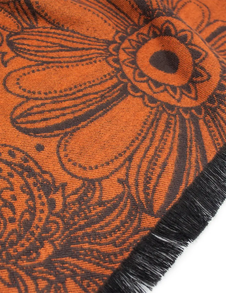 Dahlia Women's Rayon Scarf Shawl - Floral Orange Flowers - Brown | Soft, Warm & Silky - view 6