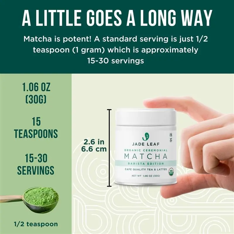Jade Leaf Ceremonial Grade Matcha Powder, 30g / 1.06oz Tin | USDA Organic Japanese Matcha for Lattes & Recipes - view 3