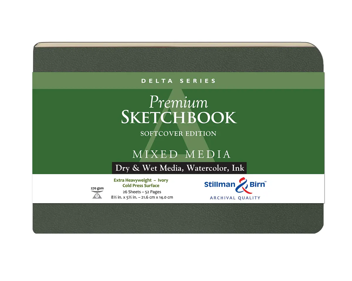 Stillman & Birn Delta Series Softcover Sketchbook, 8.5" x 5.5", 270 GSM (Extra Heavyweight), Ivory Paper, Cold Press Surface - main product image
