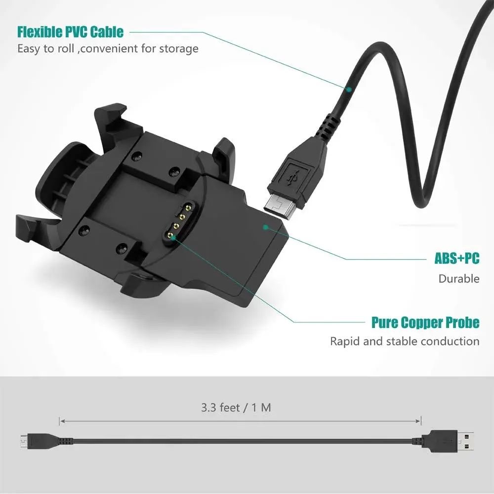 TUSITA USB Charging Cable for Garmin Fenix 3/3 HR/3 Sapphire/Quatix 3/Tactix Bravo/D2 Bravo 1M (3.3ft) Black - view 4