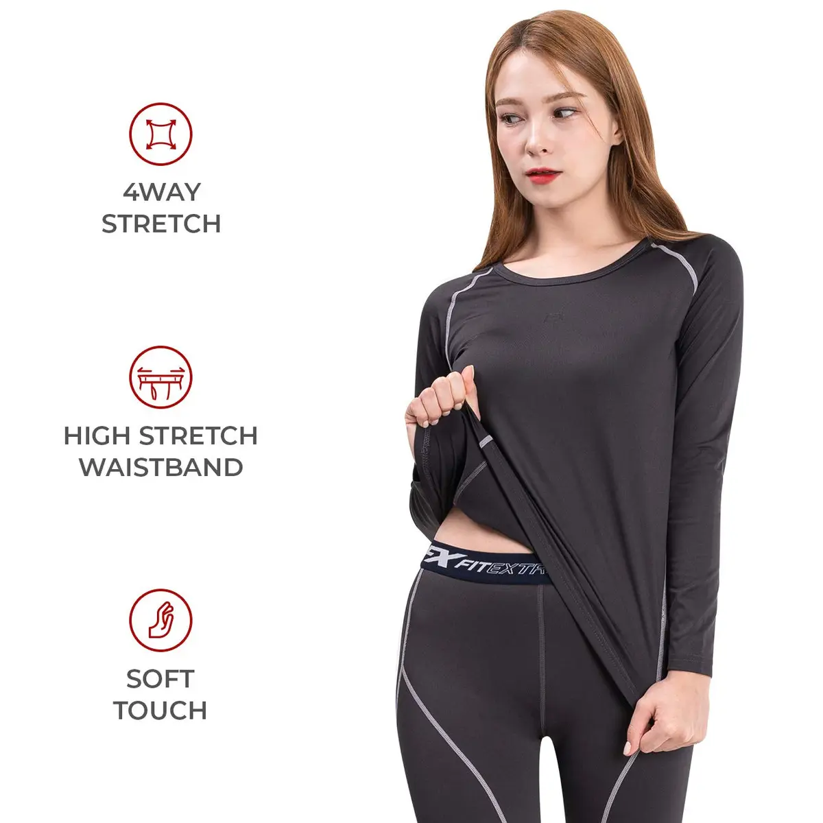FITEXTREME Womens MAXHEAT Fleece Long Johns Thermal Underwear Set Grey S | Snug Fit for Cold Weather - view 3