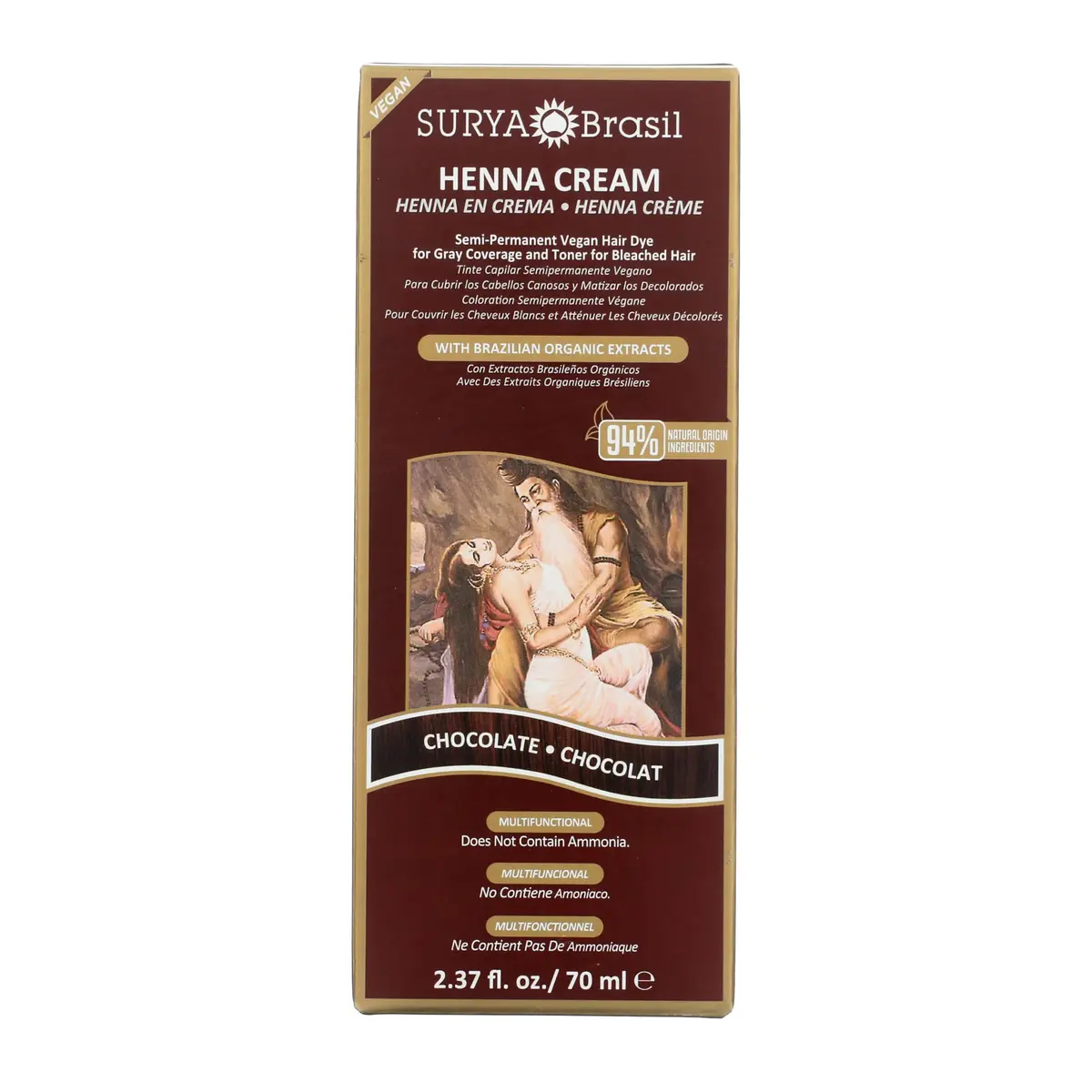 Surya Brasil Henna Cream Chocolate 2.37 Fl Oz | Vegan, Natural, Semi-Permanent Hair Color - main product image