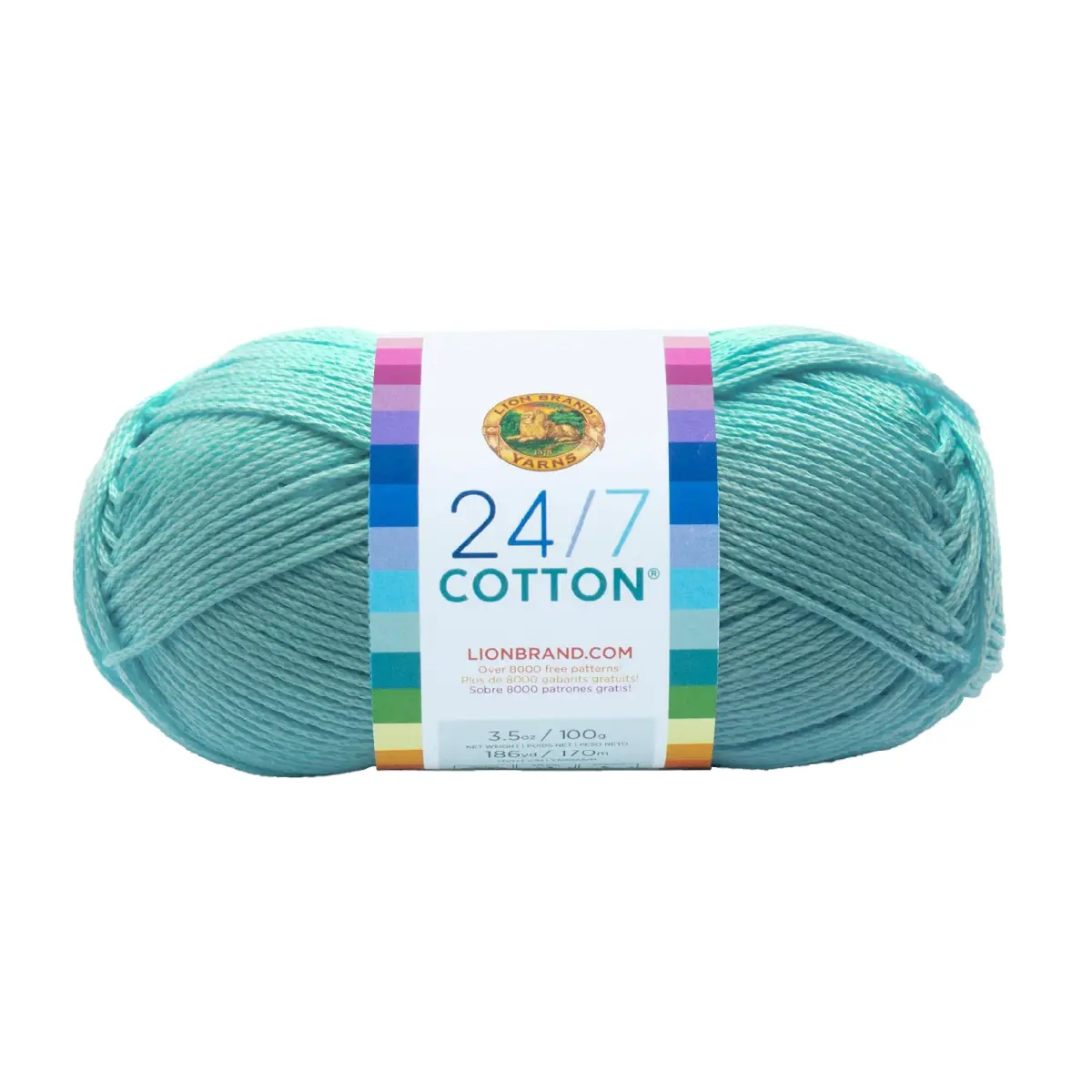 Lion Brand Yarn 24/7 Cotton Yarn Aqua 100g (3.5oz) | Mercerized Cotton for Crochet & Knitting - main product image