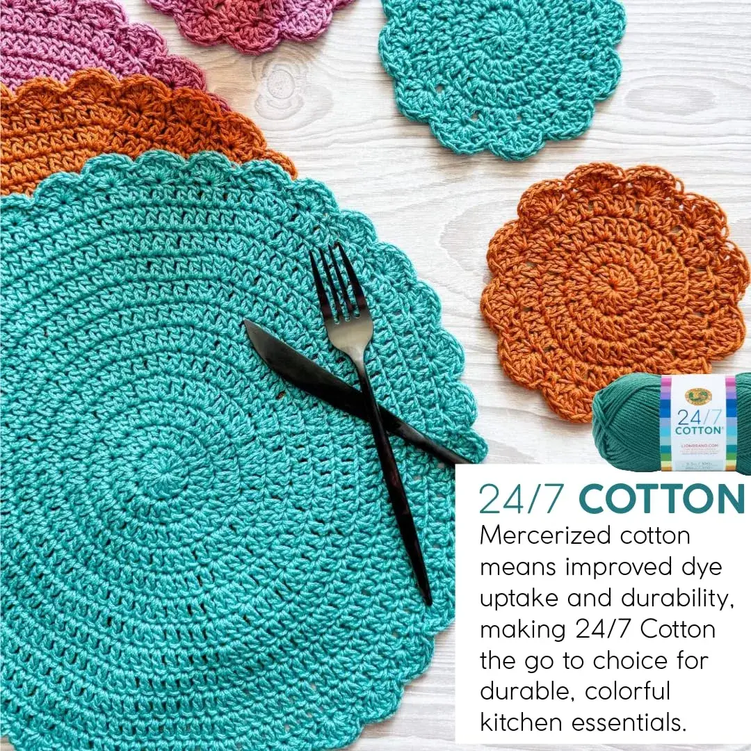Lion Brand Yarn 24/7 Cotton Yarn Aqua 100g (3.5oz) | Mercerized Cotton for Crochet & Knitting - view 6