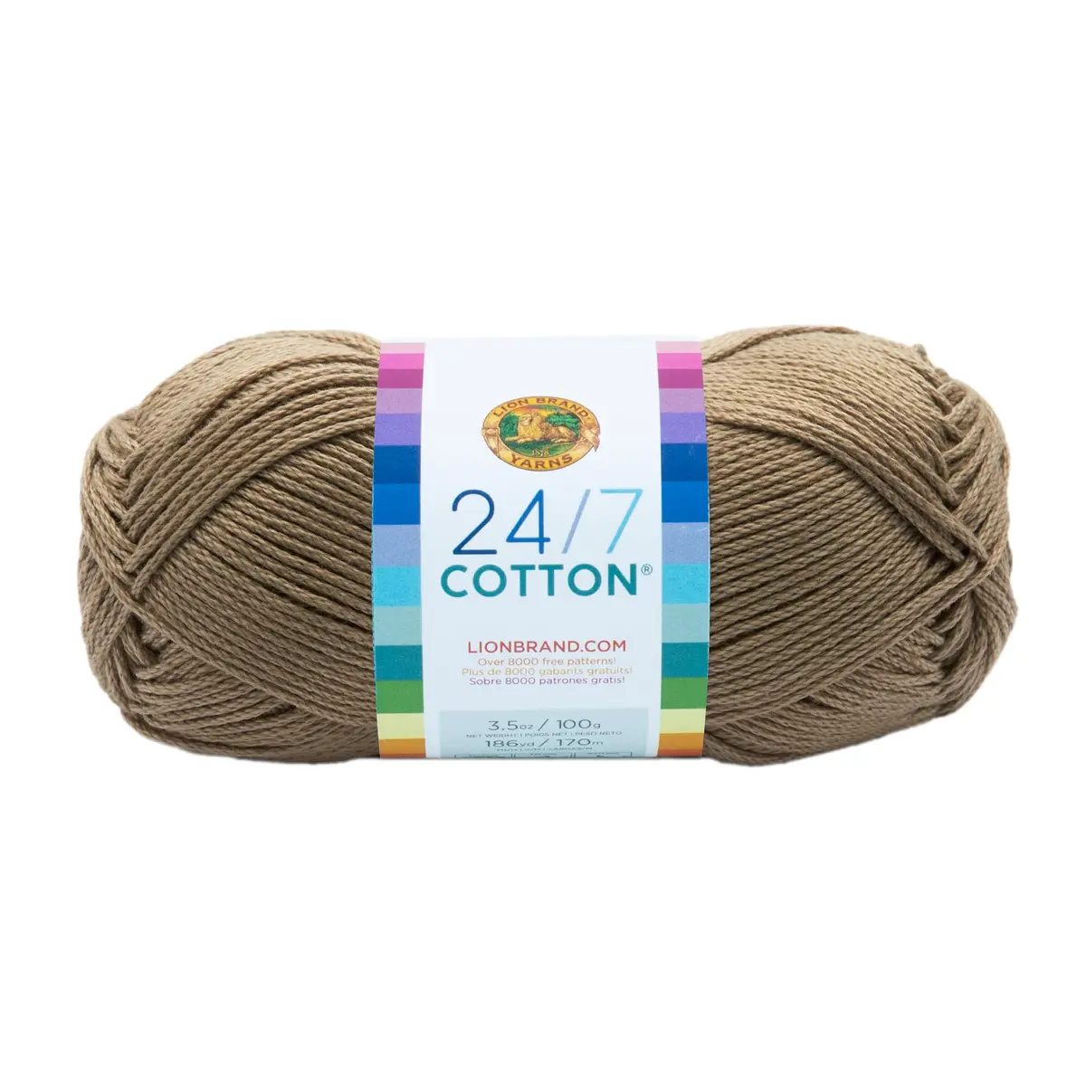 Lion Brand Yarn 24/7 Cotton Yarn Taupe | Soft, Mercerized Cotton for Knitting & Crocheting - main product image