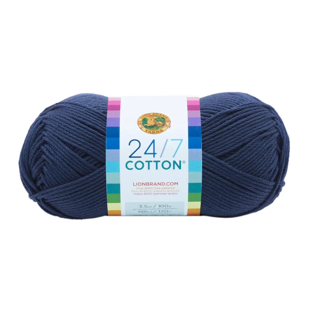 Lion Brand Yarn 24/7 Cotton Yarn Navy 100g (3.5oz) | Smooth Mercerized Cotton for Crochet & Knitting - main product image