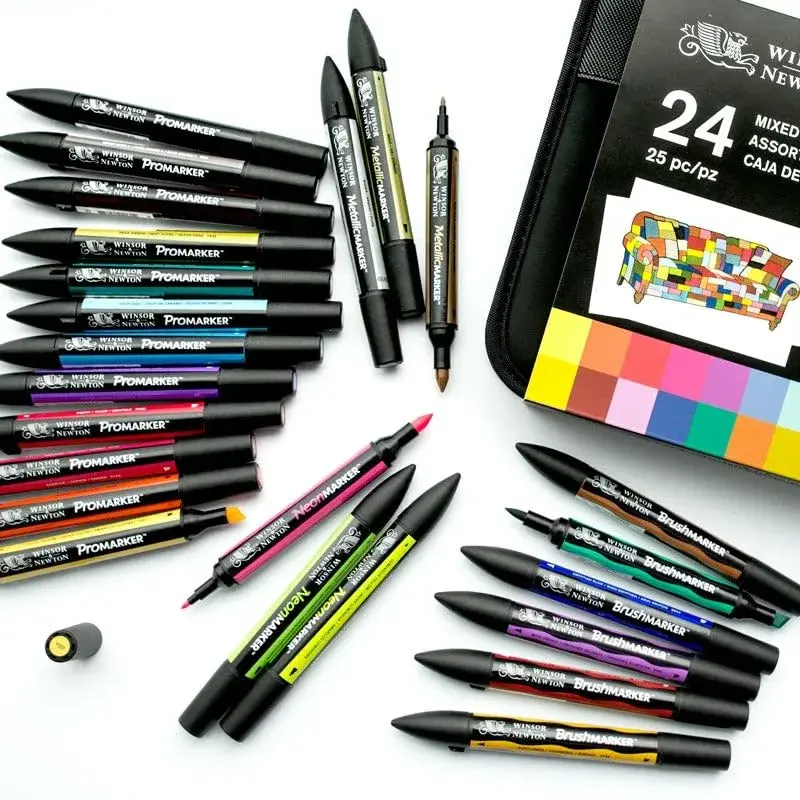 Winsor & Newton Promarker Set of 24 Mixed Markers | Alcohol-Based Ink for Illustration & Crafts - view 2