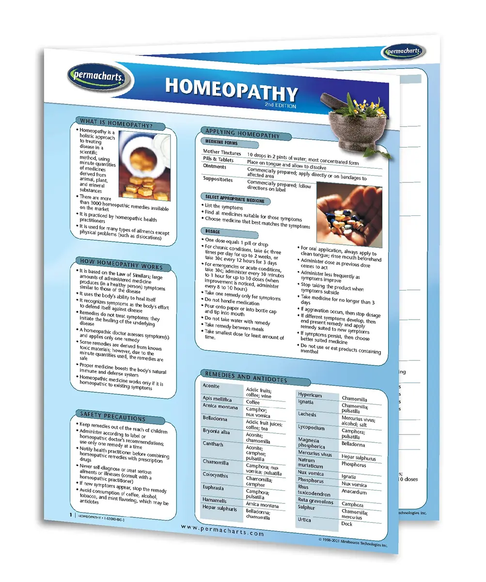 Permacharts Homeopathy Alternative Medicine Guide - Quick Reference Chart, 4 Pages, Laminated, Multicolor - main product image