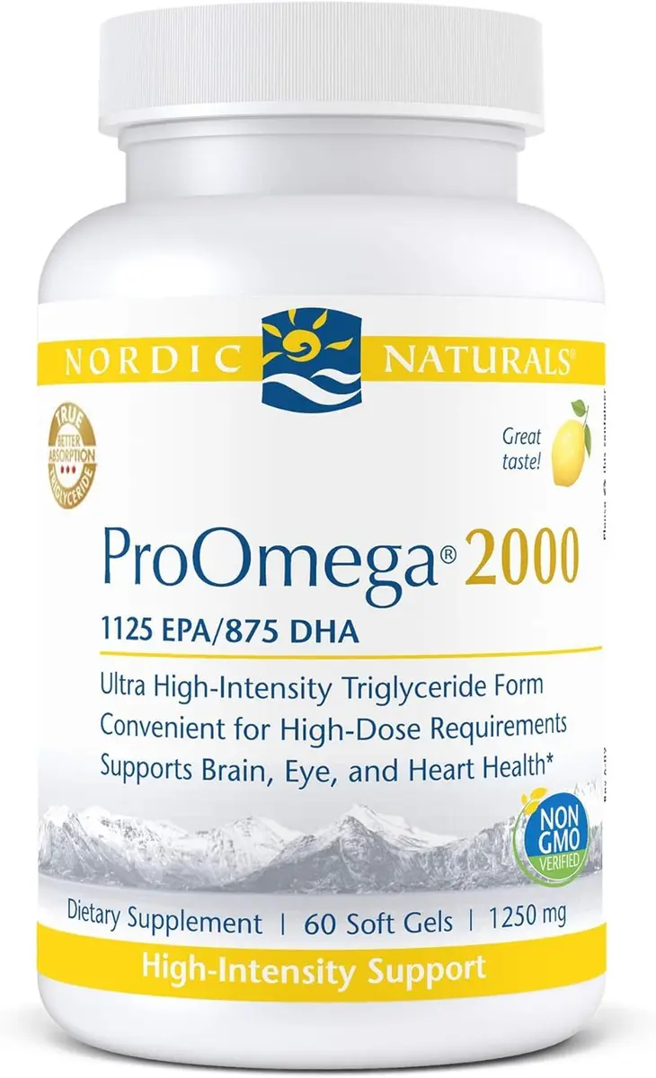 Nordic Naturals ProOmega 2000, Lemon Flavor | 2150 mg Omega-3, 60 Soft Gels, Brain & Heart Support - main product image