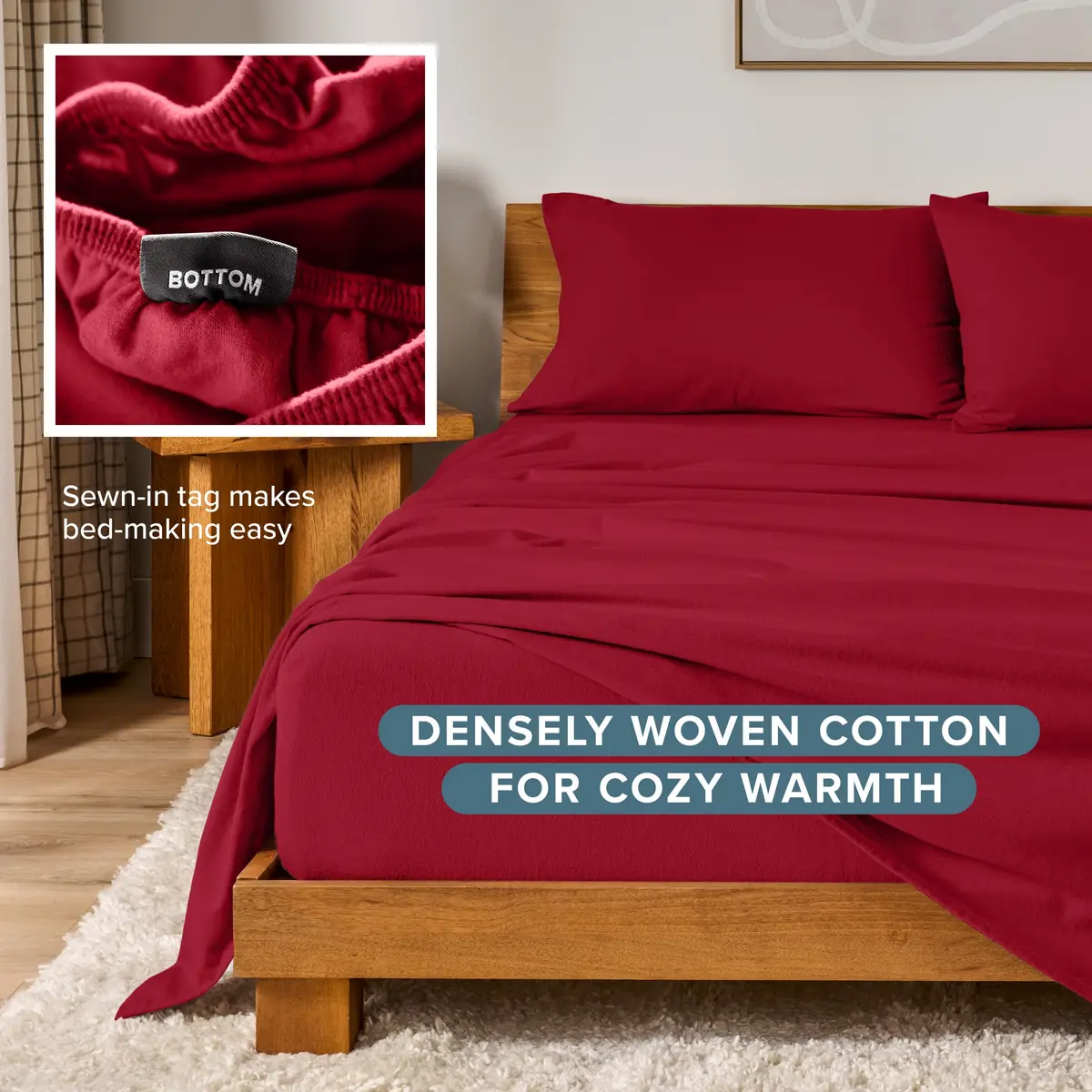 Bare Home Twin XL Flannel Sheet Set 100% Cotton | Warm, Soft & Durable for All-Season Comfort - view 7