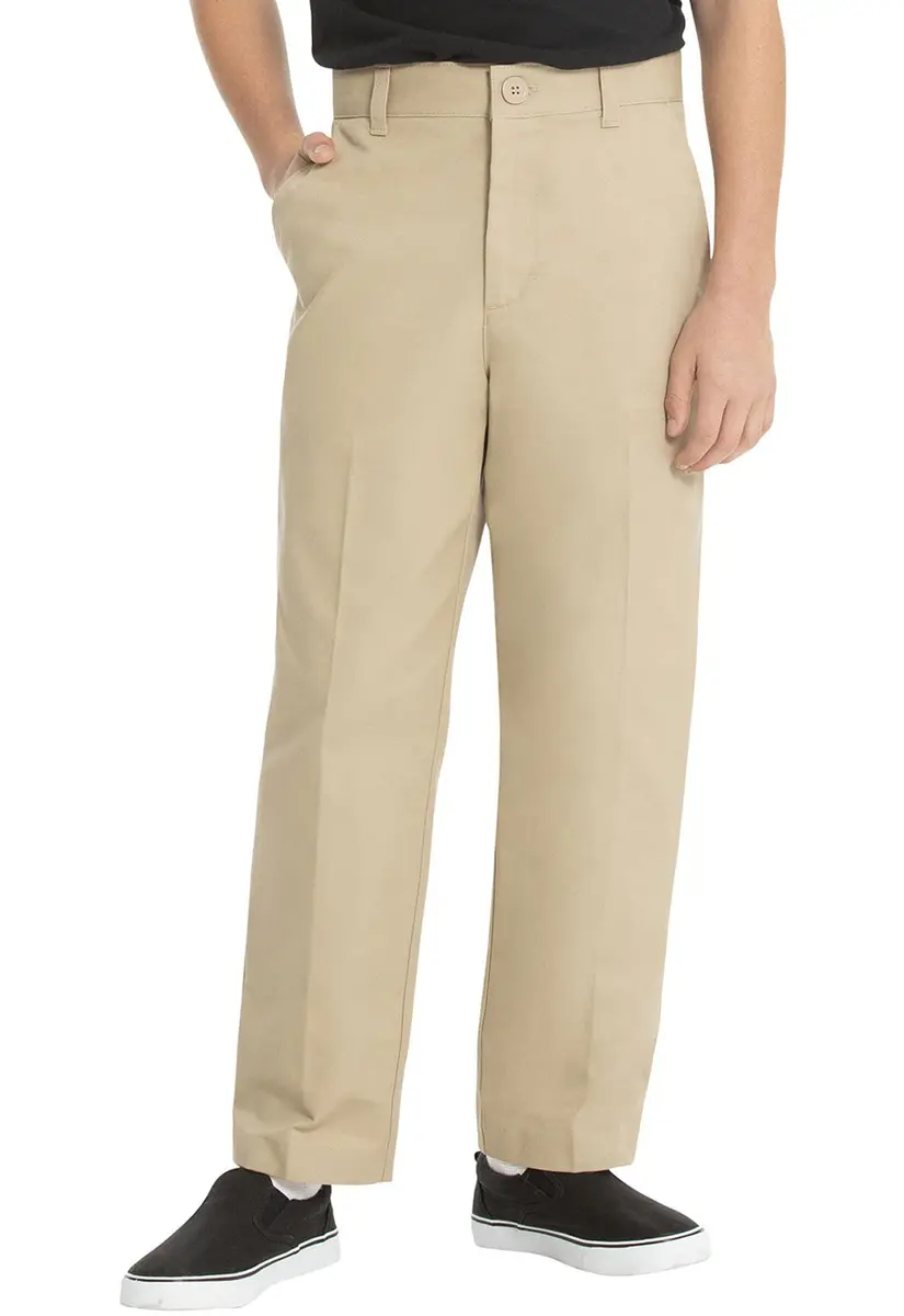 Classroom Boys Husky Flat Front Pants Khaki 16 US | Adjustable Waist, Easy Care Cotton-Poly Twill - main product image