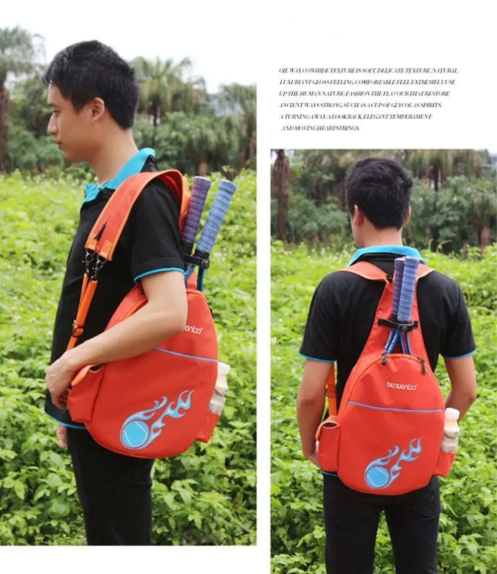 Klau Nylon Tennis Badminton Racquet Backpack Shoulder Bag, Orange | Sport Equipment Bag Case - view 7