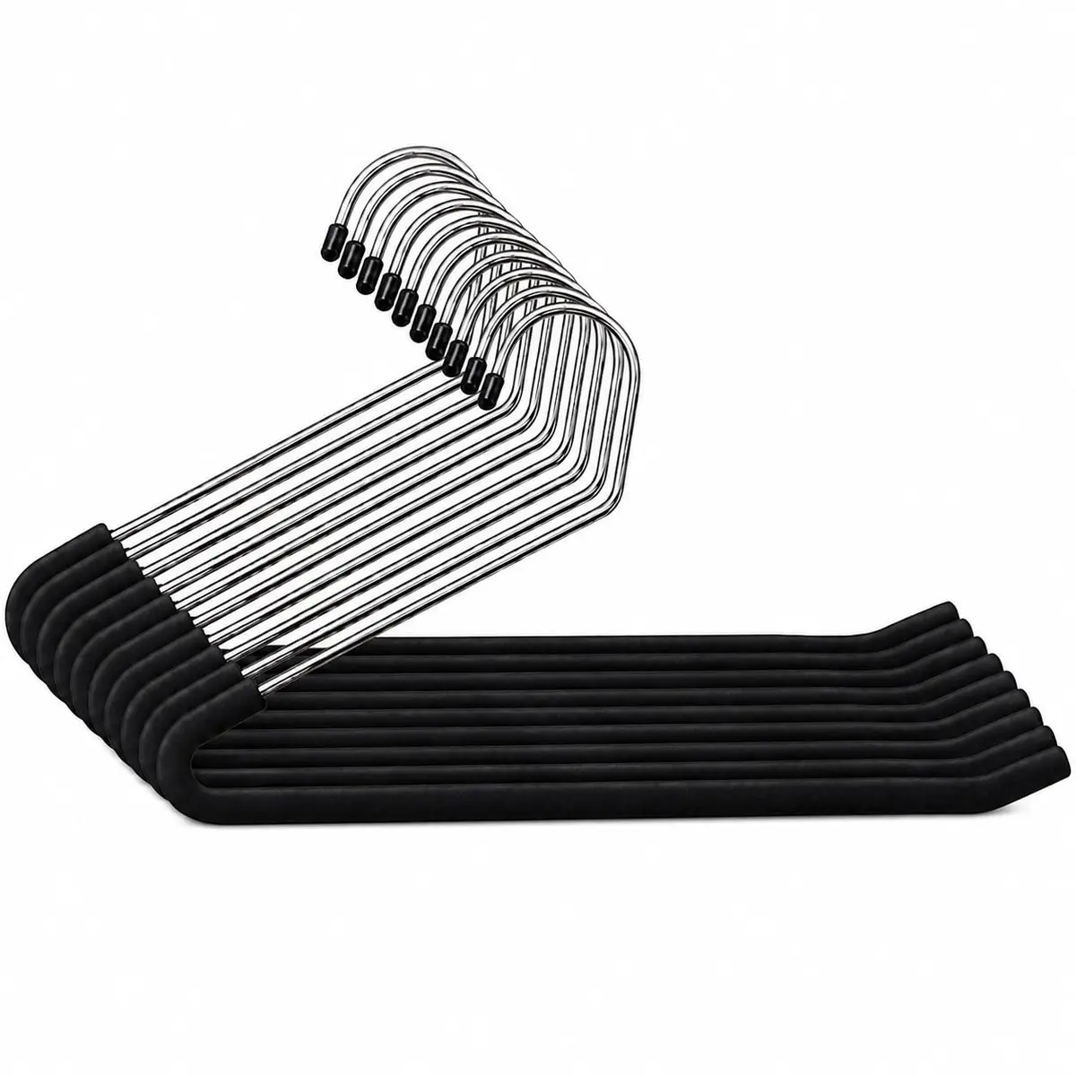 Huji Heavy Duty Open Ended Chrome Trouser Hangers Set of 10 | Space-Saving Closet Organizer - main product image