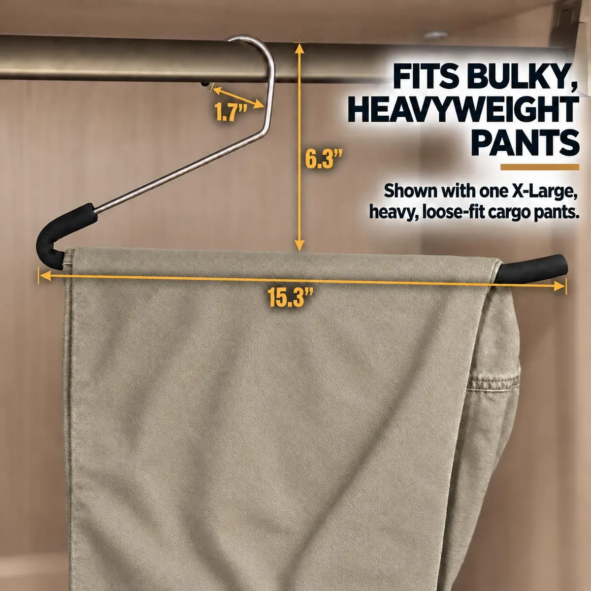 Huji Heavy Duty Open Ended Chrome Trouser Hangers Set of 10 | Space-Saving Closet Organizer - view 6