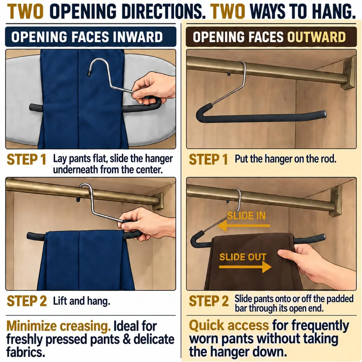 Huji Heavy Duty Open Ended Chrome Trouser Hangers Set of 10 | Space-Saving Closet Organizer - view 7