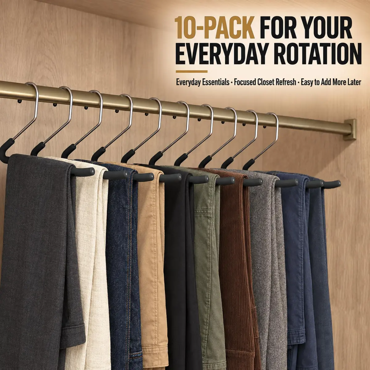 Huji Heavy Duty Open Ended Chrome Trouser Hangers Set of 10 | Space-Saving Closet Organizer - view 2