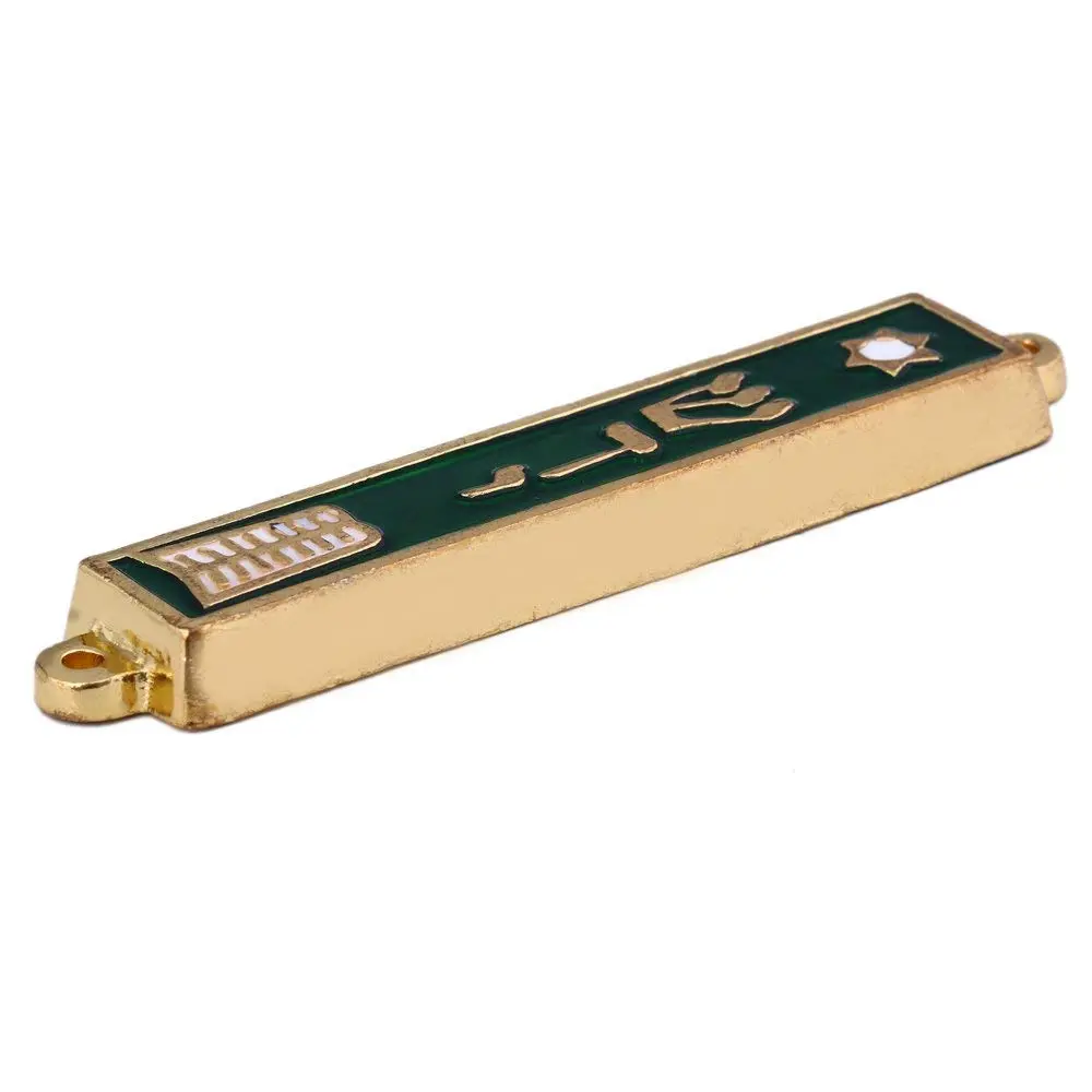 Holy Land Market Gold Plated 10 Commandments Mezuzah with Scroll Inside (Cavity in Back is About 3 Inches) (Green, Ten Commandments) | Sacred Jewish Home Decor - view 2