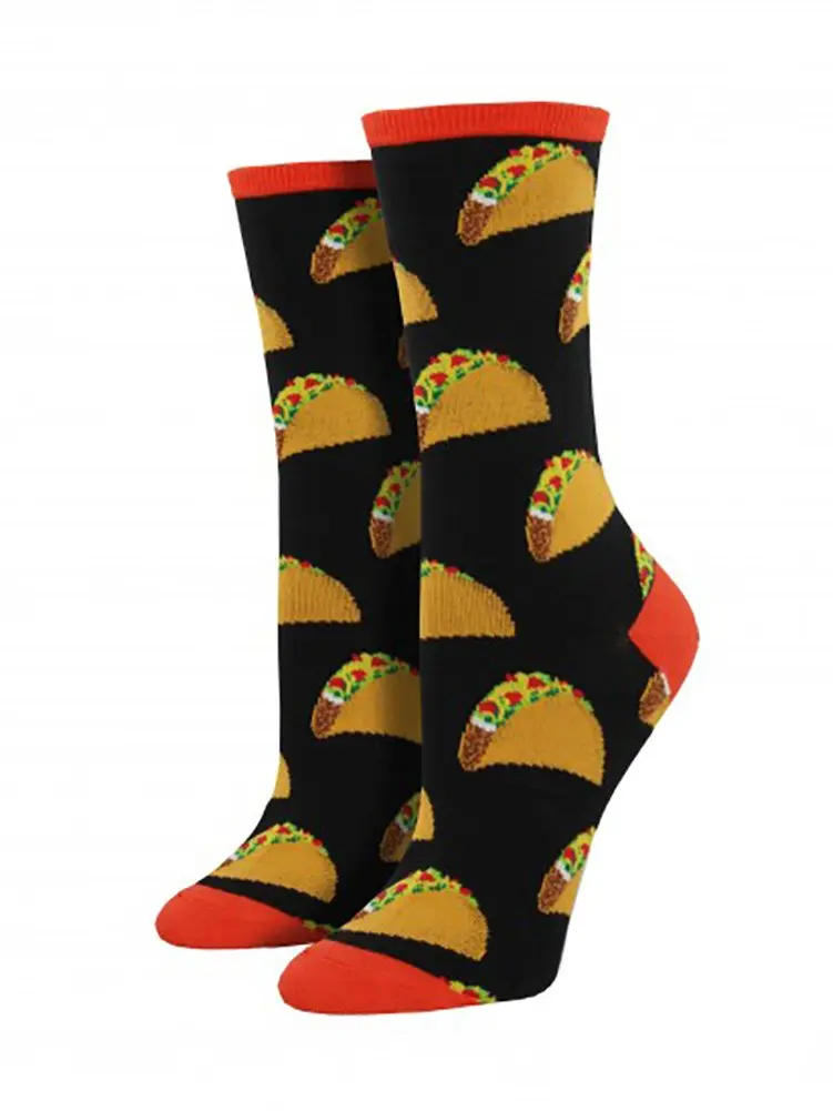 Socksmith Women's Tacos Crew Socks, black | Fun Taco Pattern, Crew Length, Cotton Blend - main product image