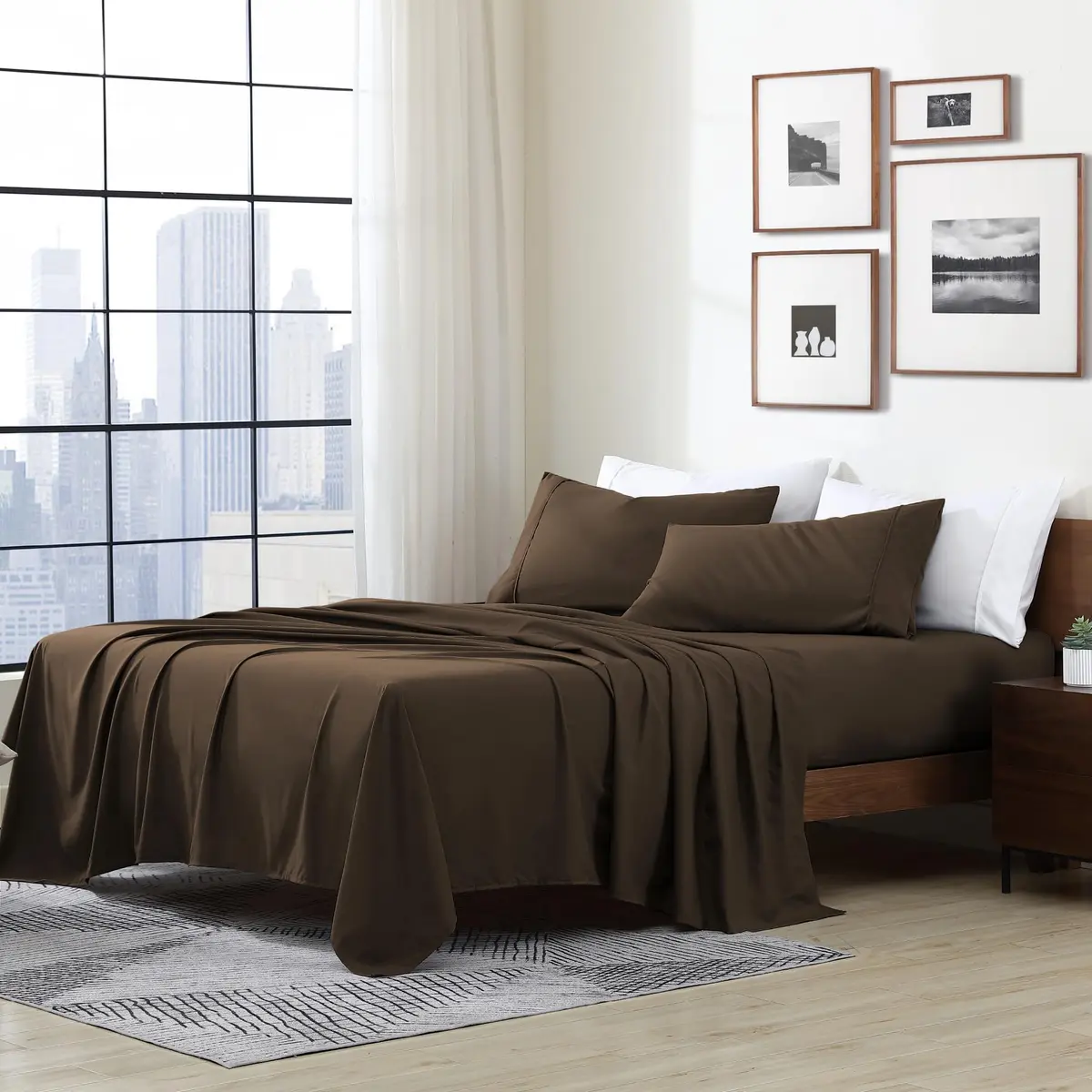 Cathay Home Full Sheet Set 156cm x 203cm (61.4" x 80") | Ultra-Soft Microfiber Brown Bedding - main product image