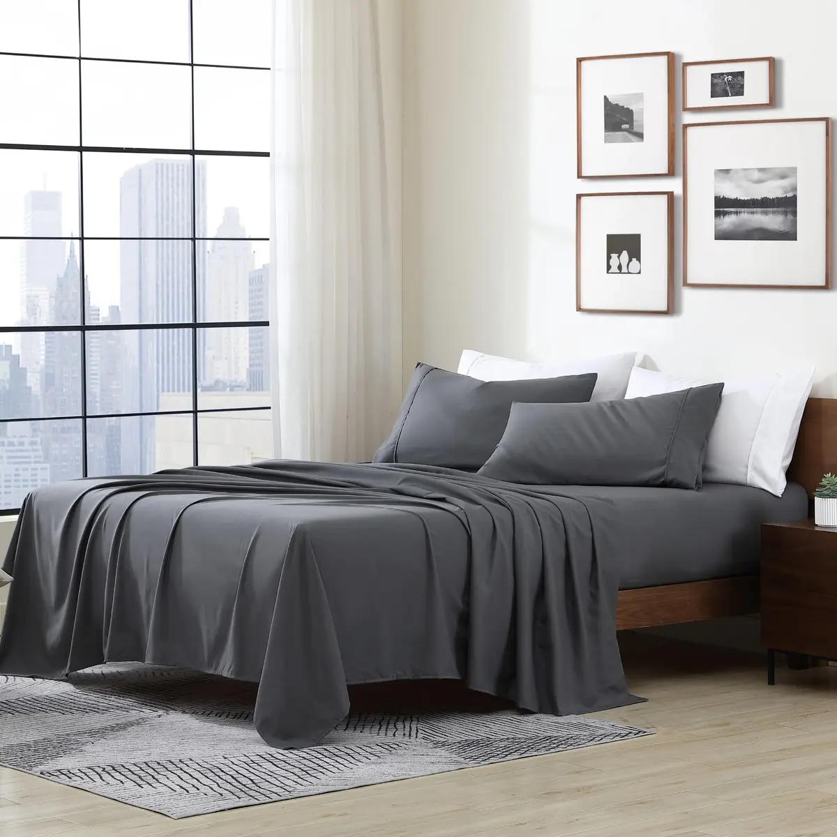 Cathay Home King Sheet Set, Ultra-Soft Microfiber Bed Sheets, Grey | Wrinkle & Fade Resistant, 4-Piece - main product image