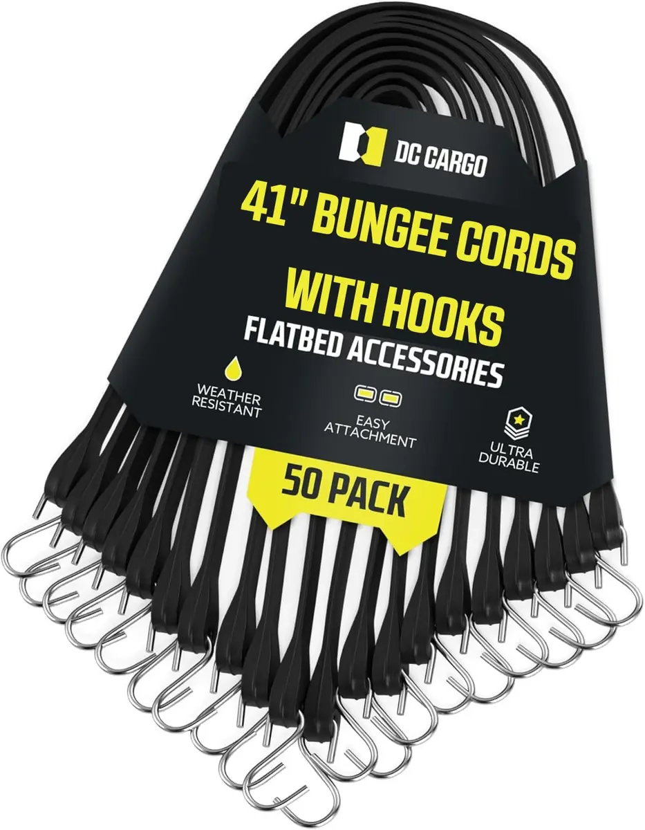DC Cargo Mall 41" Natural Rubber Tarp Straps with S-Hooks, Pack of 50 | Cold Climate Cargo Securement - main product image