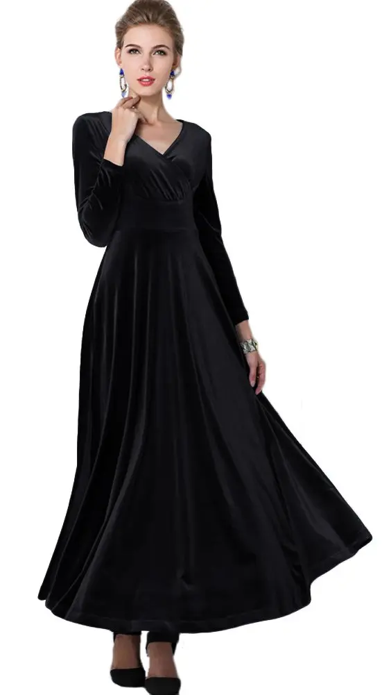 Urban CoCo Women Long Sleeve V-Neck Velvet Dress as1, Alpha, S, Regular, Black | Elegant, Breathable & Stretchy - view 5