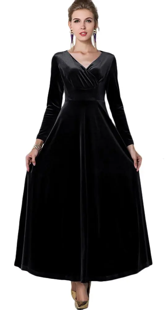 Urban CoCo Women Long Sleeve V-Neck Velvet Dress as1, Alpha, S, Regular, Black | Elegant, Breathable & Stretchy - view 3