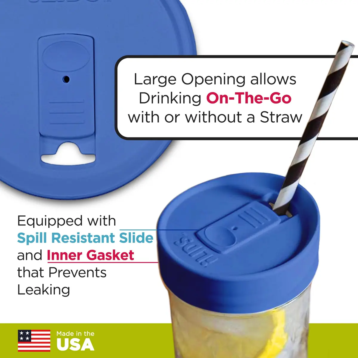 iLIDS Mason Jar Drink Lid, Wide Mouth, Periwinkle, 2 Pack | BPA-Free, Reusable, Dishwasher Safe - view 3