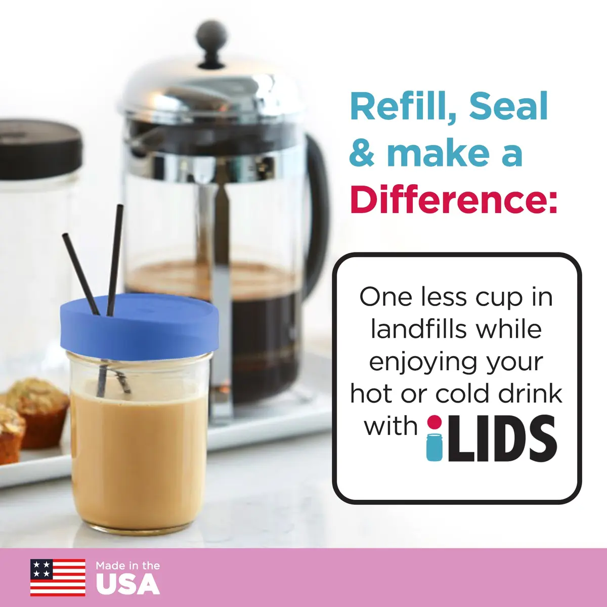 iLIDS Mason Jar Drink Lid, Wide Mouth, Periwinkle, 2 Pack | BPA-Free, Reusable, Dishwasher Safe - view 4