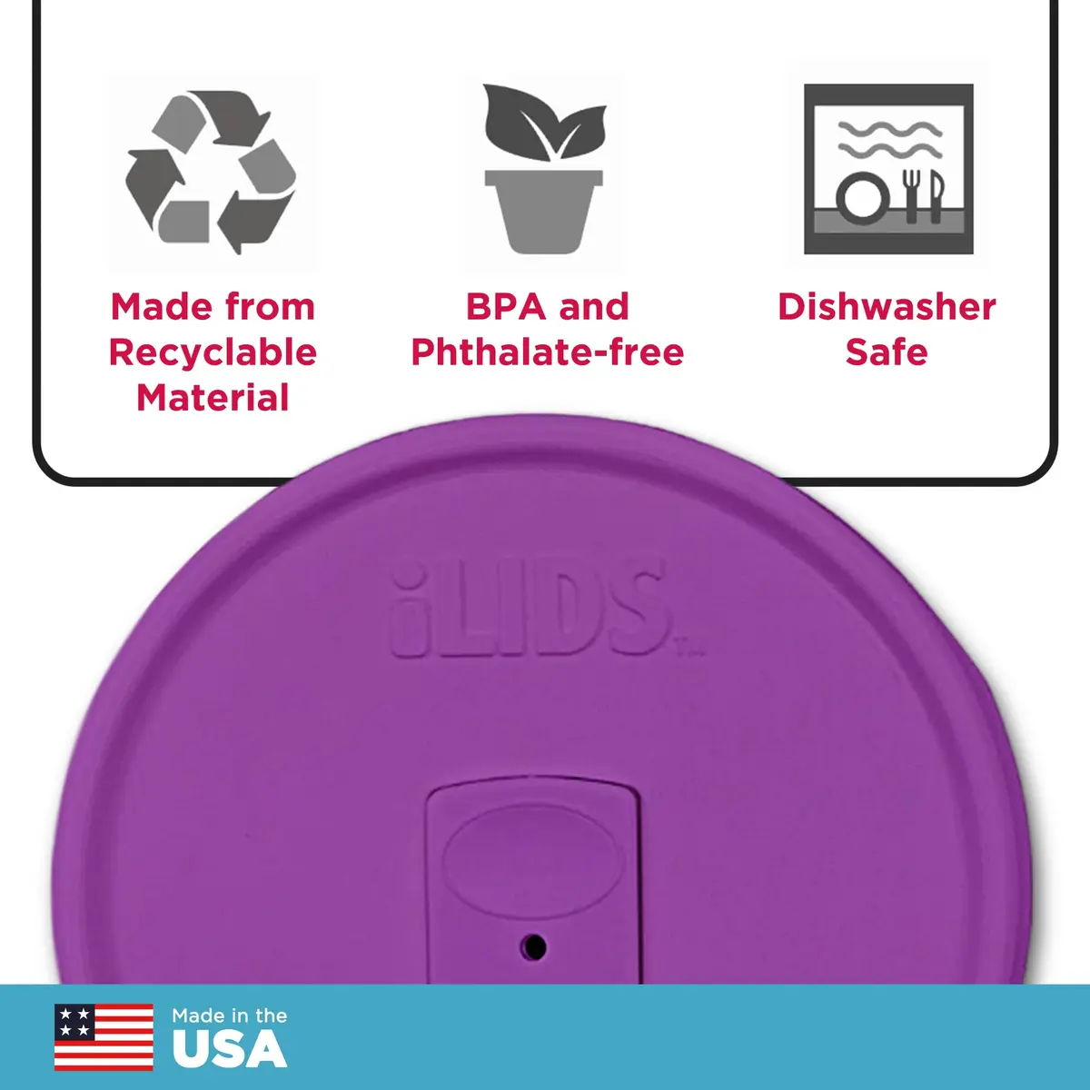 iLIDS Mason Jar Drink Lid, Wide Mouth, Mulberry, 2 Pack, BPA-Free USA Made | Spill-Resistant, Reusable & Dishwasher Safe - view 5