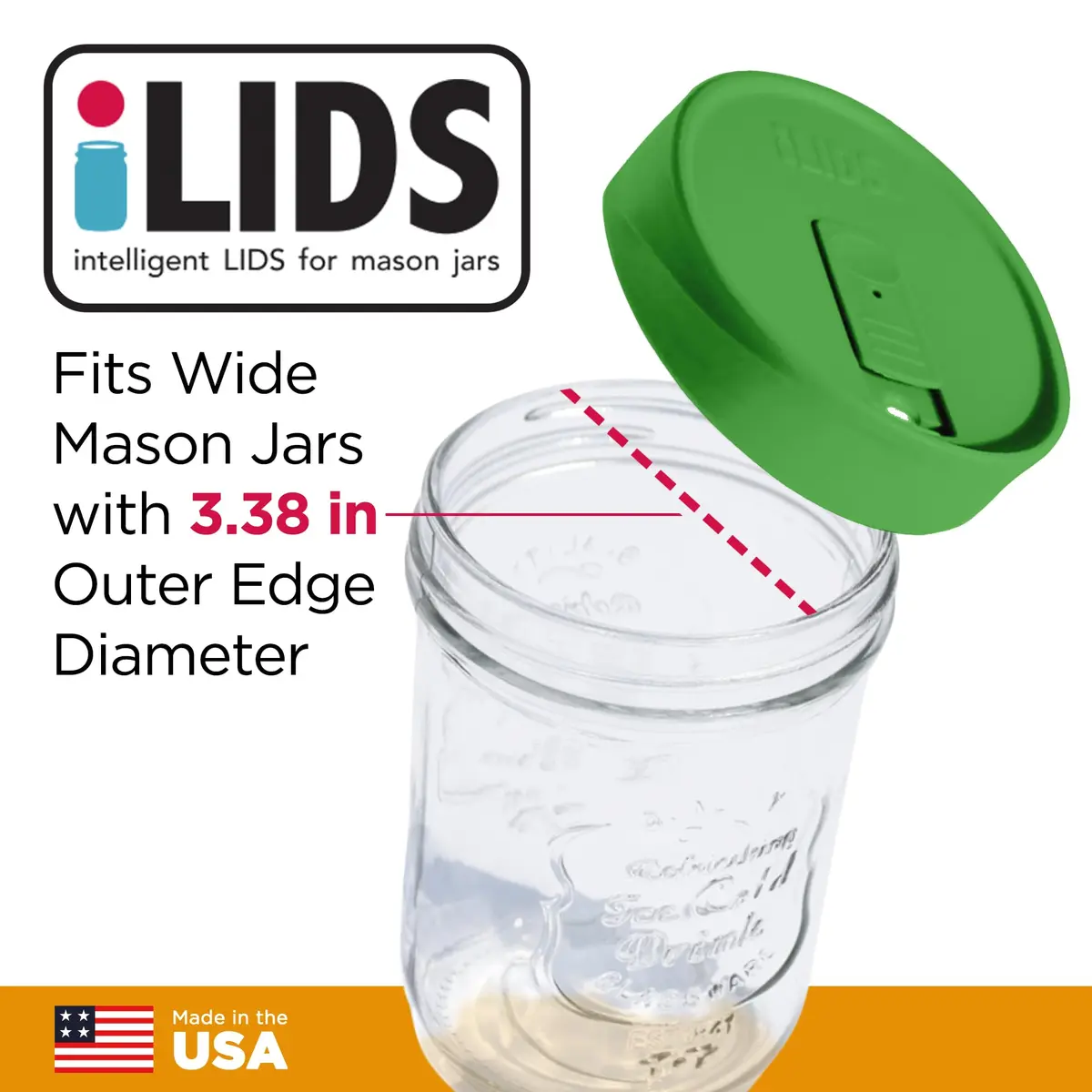 iLIDS Mason Jar Drink Lid, Wide Mouth, Grass Green, 2 Pack, BPA-Free | Spill-Resistant, Reusable & Made in USA - view 2