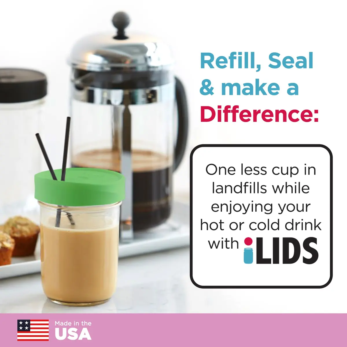 iLIDS Mason Jar Drink Lid, Wide Mouth, Grass Green, 2 Pack, BPA-Free | Spill-Resistant, Reusable & Made in USA - view 4
